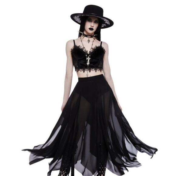 Dollskill Widow Brooding Shadows Chiffon Skirt Black Womens Size XXLarge - Picture 2 of 10